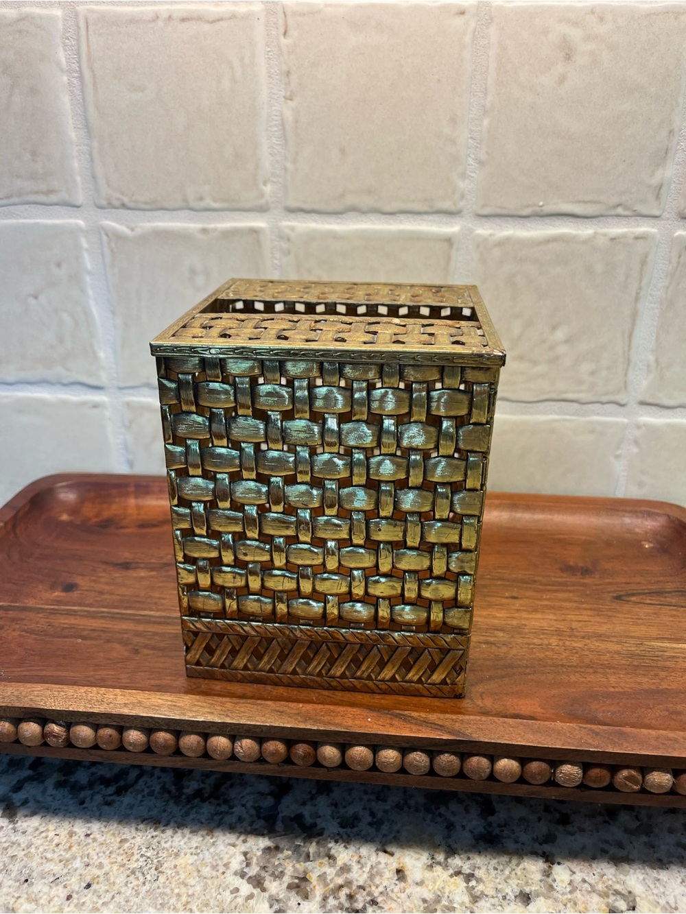 Hollywood Regency Woven Gold Metal Tissue Box Cover
